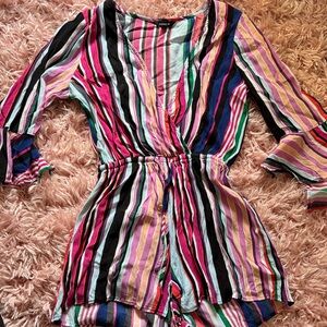 Express multi colored flare sleeved short romper